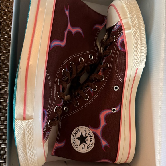 Converse Brown High-Tops with Pink and Blue Swirl - Golf Wang Tyler - Picture 3 of 11
